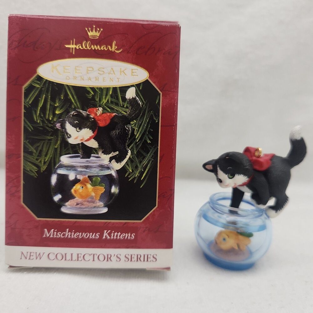 Ornament Mischievous Kittens Hallmark Keepsake Series #1 Tuxedo Fishbowl 1999